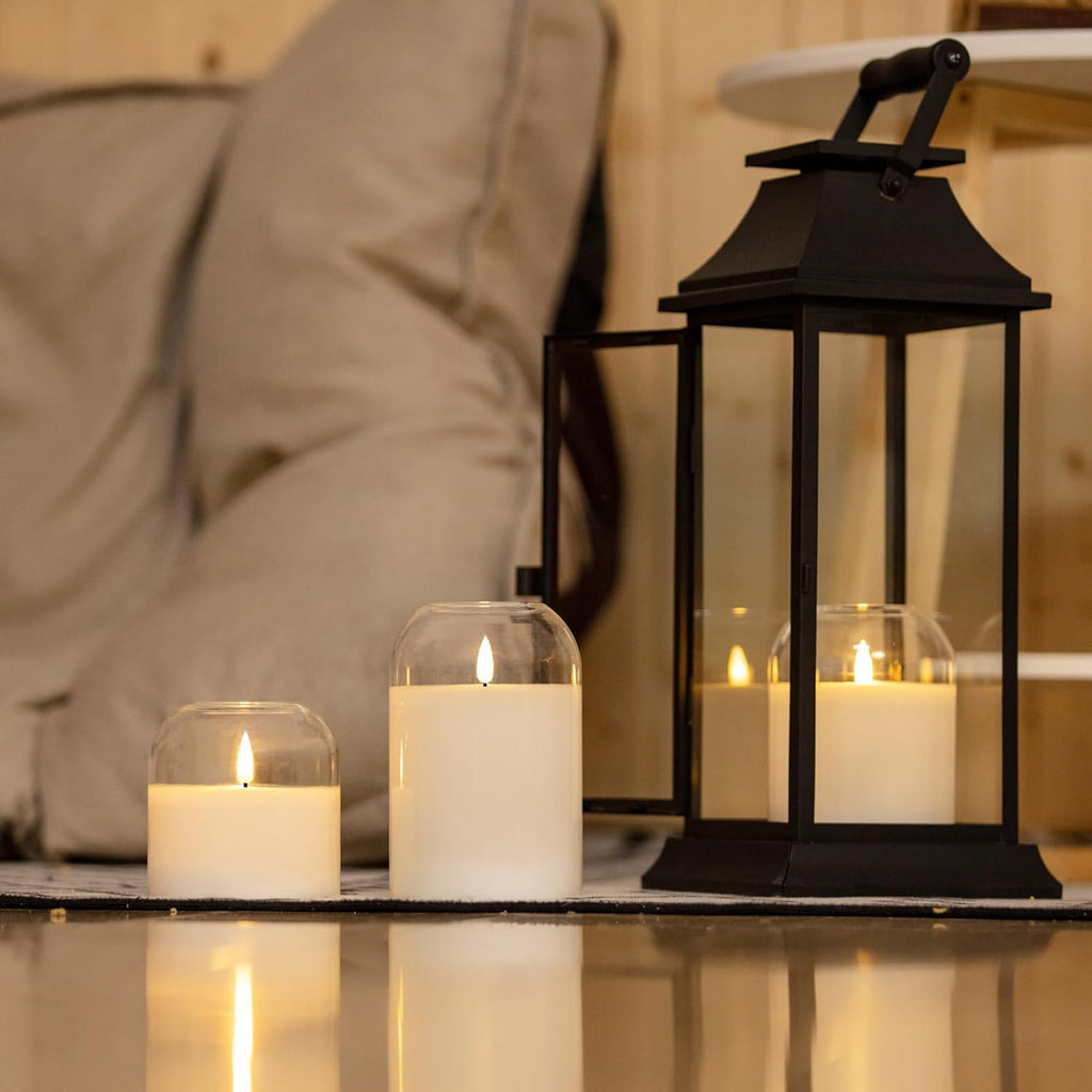 volnyus Clear Glass Flameless Candles with Remote Battery Operated Flickering LED Pillar Candles Real Wax Wick Φ 3" H 4" 5" 6", White