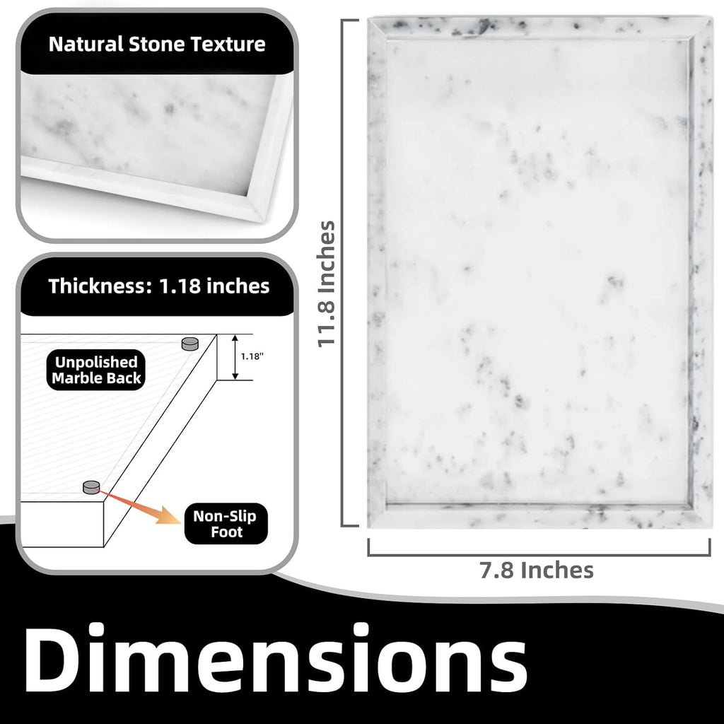 Yew & Tulip Natural Marble Vanity Tray, Nature White Marble with Spots Serving Tray for Bathroom, Kitchen, Vanity, Home Decor, Wedding etc. (12" x 8" x 1.2")