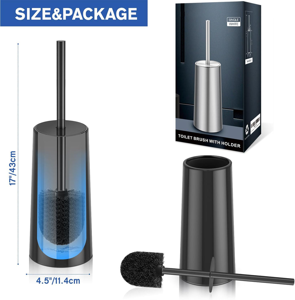 Toilet Brush and Holder, Toilet Brush Stainless Steel, Toilet Bowl Brush for Bathroom Toilet-Ergonomic, Elegant,Durable (Black)