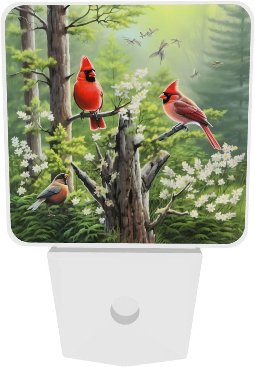 Fall Tree Set of 2 Night Lights, Spring Trees Birds Auto Sensor LED Dusk-to-Dawn Night Lamp Plug-in Indoor Home Decorative for Adult