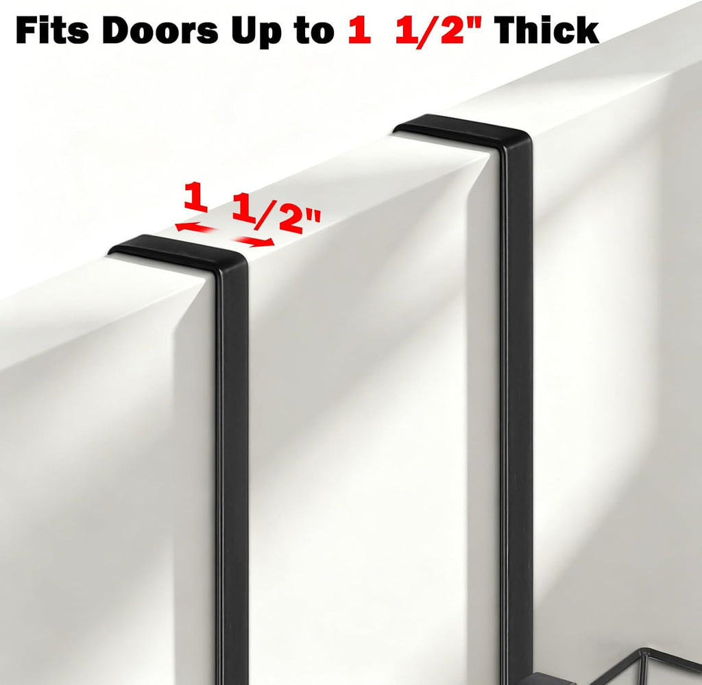 Over The Door Towel Racks, No Drill Towel Storage with Basket & Hooks, Space-Saving Multi-Functional Towel Holder for Bathrooms, bedrooms, Apartments, RVs (Matte Black, 6 Tier)