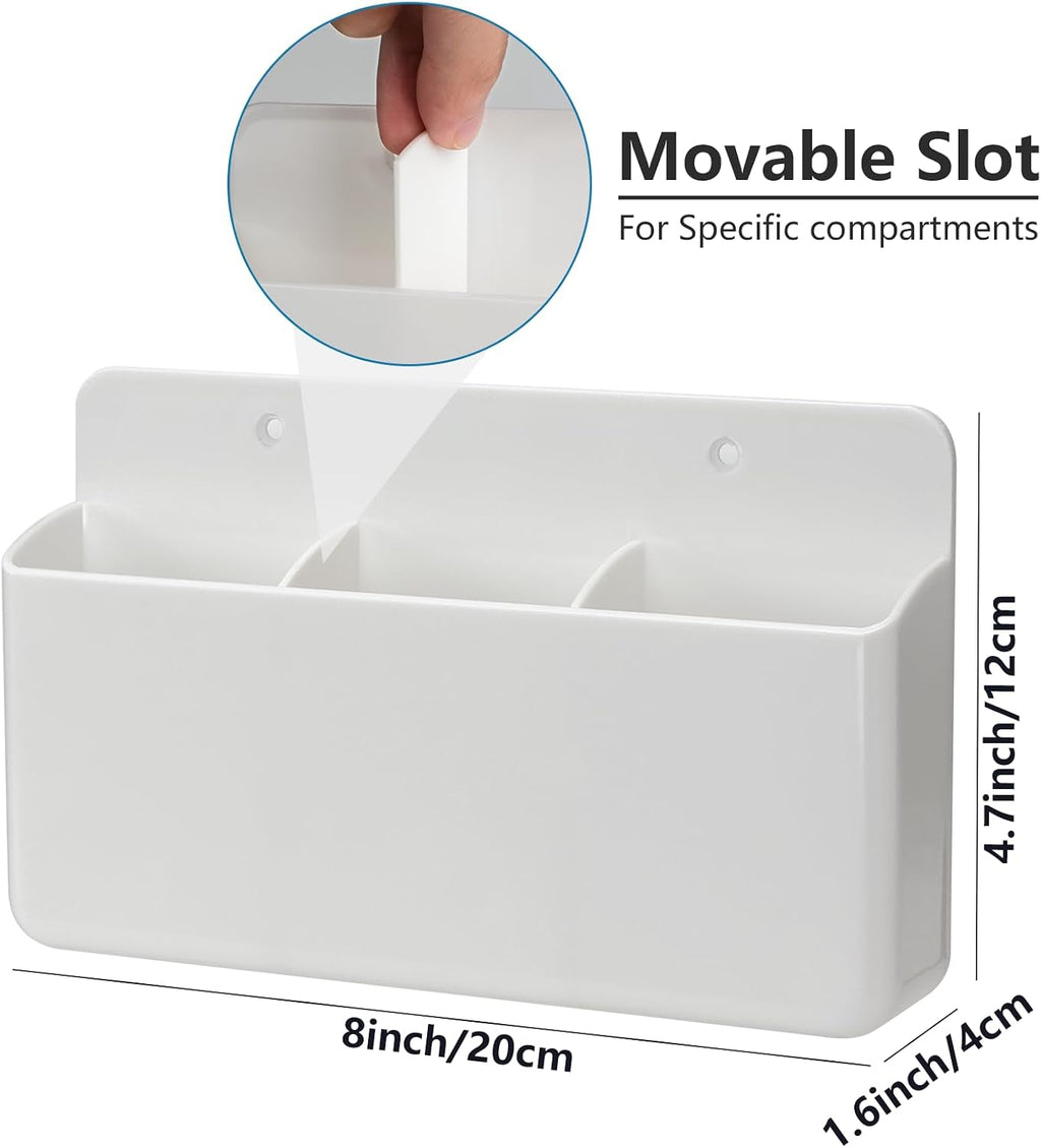 3 Slot Remote Control Holder Wall TV Remote Holder, White, 2 Packs