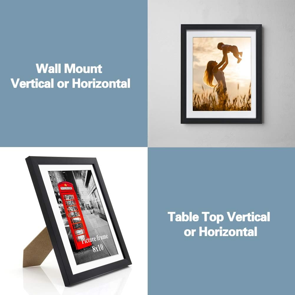 8x10 Black Picture Frames with Mat for Wall or Table Top Decoration, Set of 6