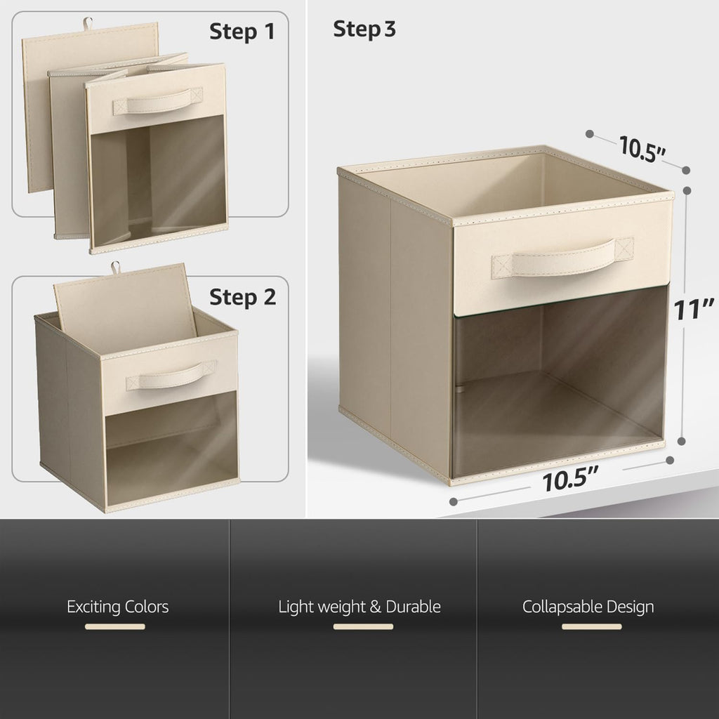 Sorbus Storage Cubes with Clear Window, 6 Pack (11 Inch, Beige)