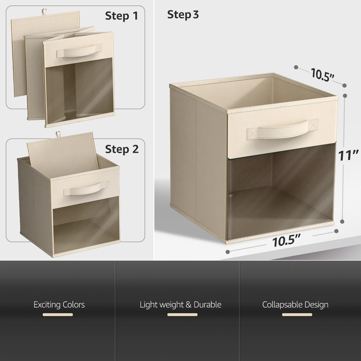 Sorbus Storage Cubes with Clear Window, 6 Pack (11 Inch, Beige)