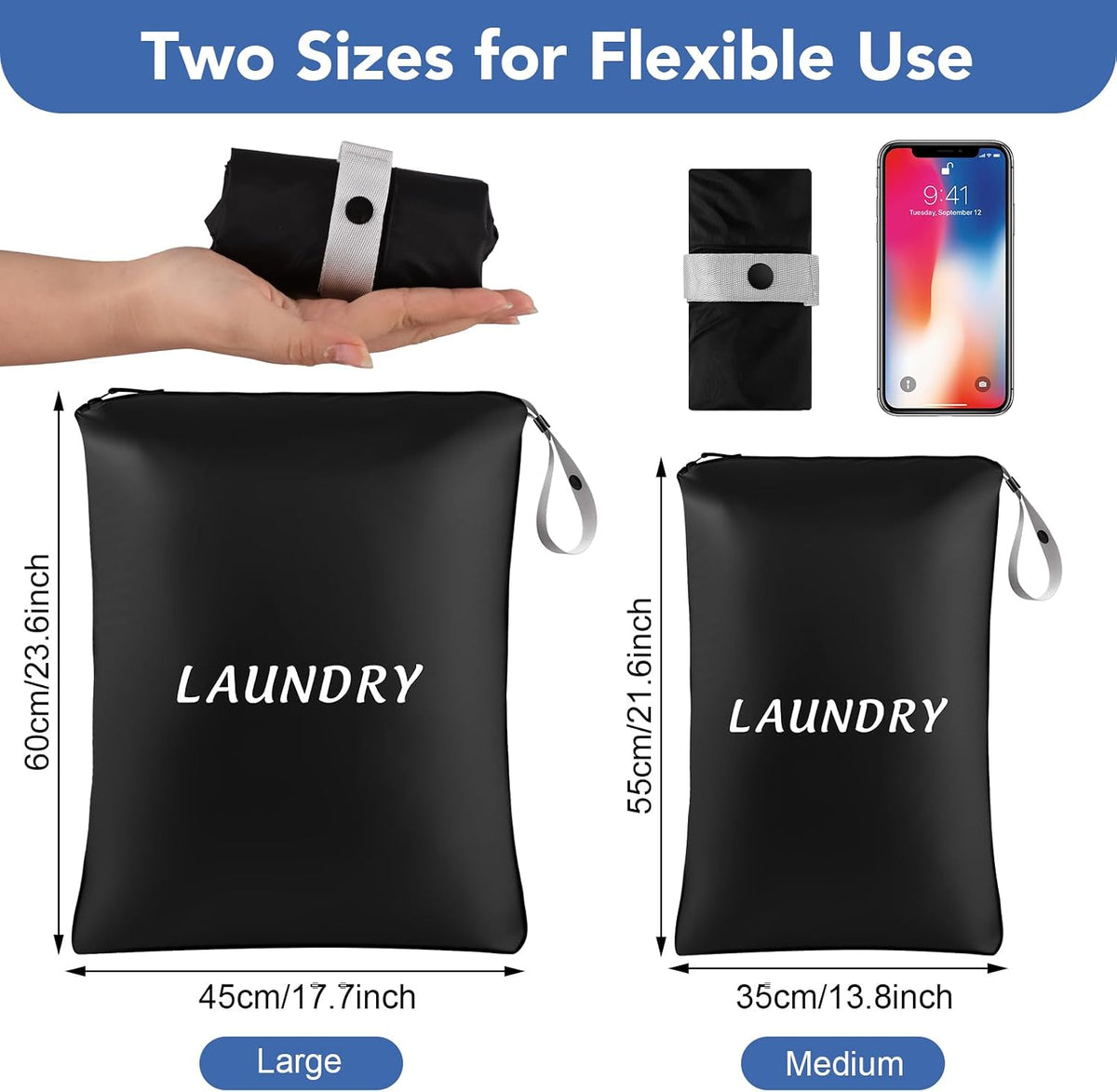 Dntorx 2 Pack Waterproof Travel Laundry Bags for Dirty Clothes with Handle