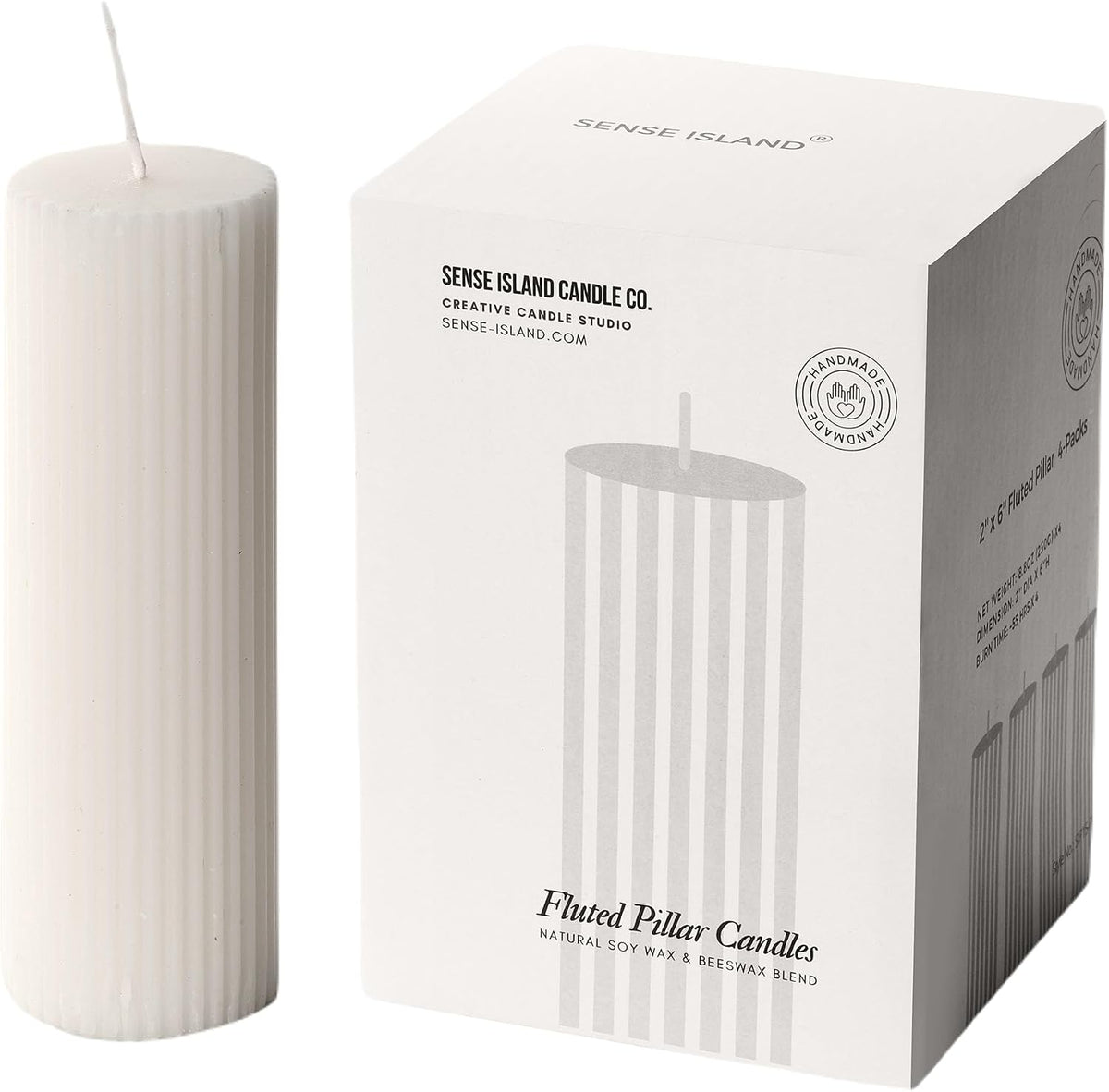 White Ribbed Pillar Candles 2x6'' Fluted Column Modern Home Décor Soy Wax Handmade (4 Packs, Natural White) Unscented, Aesthetic Decorative Textured Candle Set