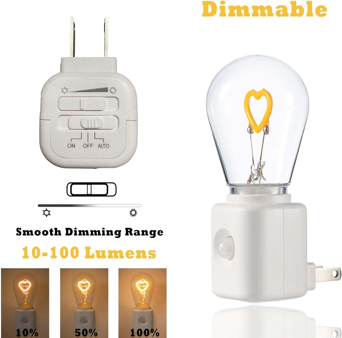 Plug in Night Light, 1W Warm White Led Night Bulb, Vintage, 10-100 lm Adjustable Brightness, for Bathroom, Hallway, Stairs, Bedroom, Kitchen, 1 Pack