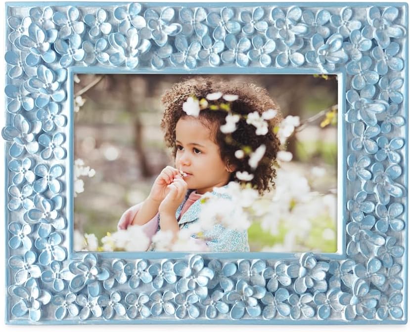 Isaac Jacobs 4x6 Blue Flower Textured Hand-Crafted Resin Picture Frame