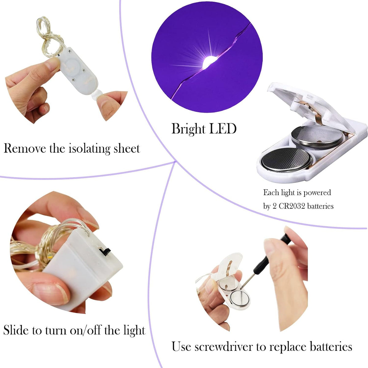 SmilingTown Fairy Lights Battery Operated Starry Firefly Silvery Wire String Lights 15 Pack 7.2ft 20 LED Jar Table Centerpiece for Wedding Christmas Halloween Party Decoration (Purple)
