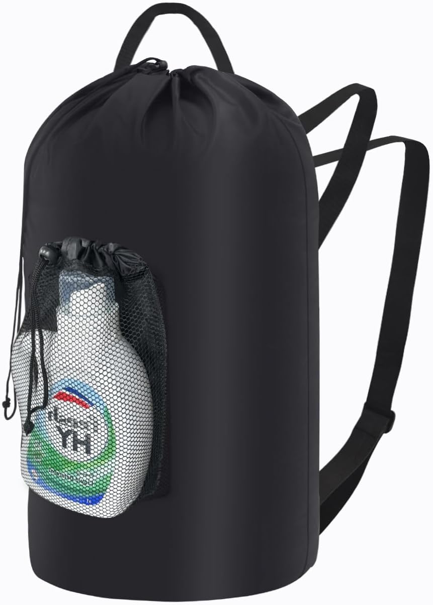 WOOHA 95L Backpack Travel Laundry Bag with Shoulder Straps and Mesh - Durable Polyester Laundry Hampers for Travel, Apartments, Laundromats and Universities (Black)