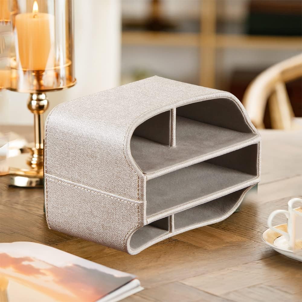 360° Rotating Remote Control Holder, PU Leather TV Remote Caddy, Pen Holder.Nightstand Organizer Storage Box with 5 Compartments for Pencil, Art Supplies, Makeup Brush, Office Desk Table Accessories
