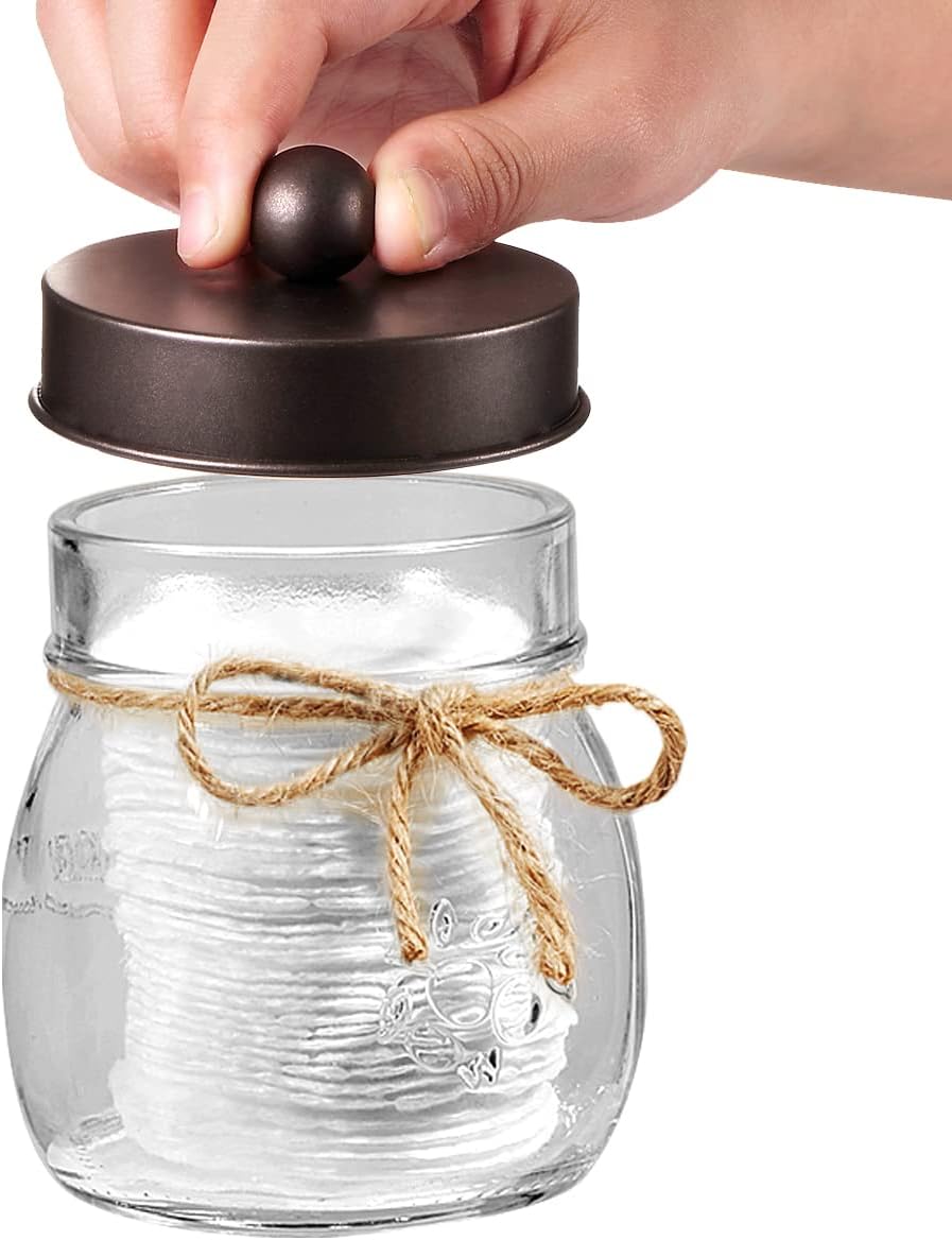 Amolliar Glass Mason Jar Qtip Dispenser Holder/Bronze, 2 Pack