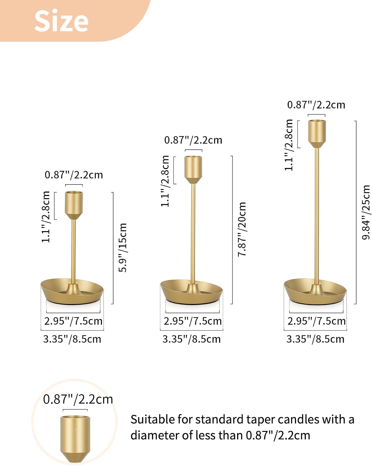 NUPTIO Taper Candle Holders for Centerpiece: Matte Gold Candlestick Holder