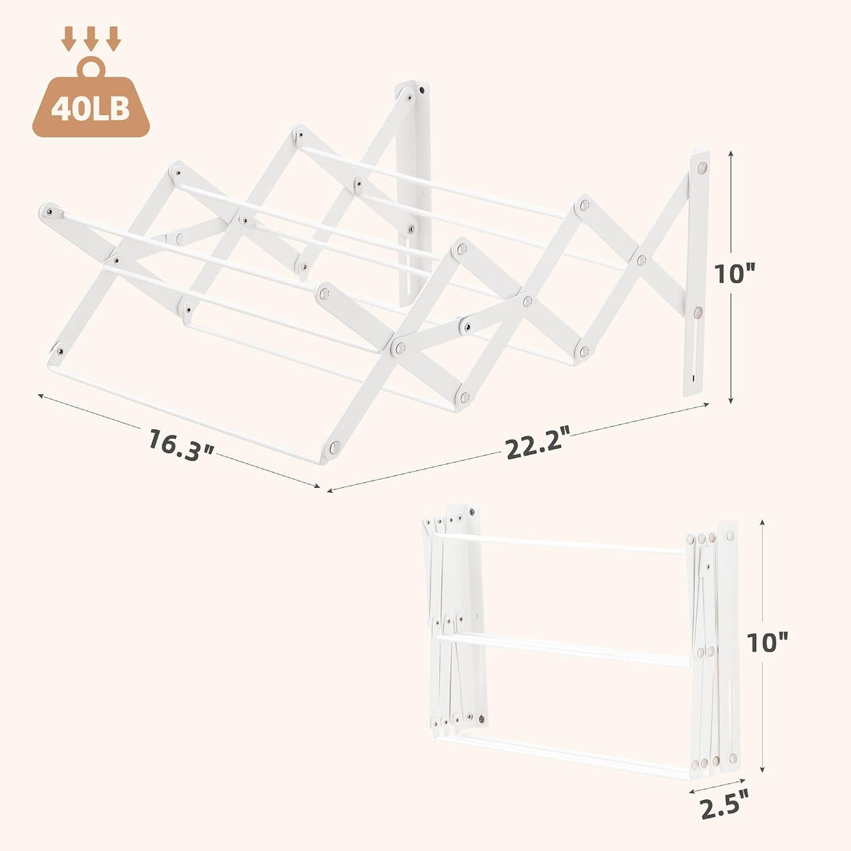 STORAGE MANIAC Wall Mounted Clothes Drying Rack Foldable Laundry Rack