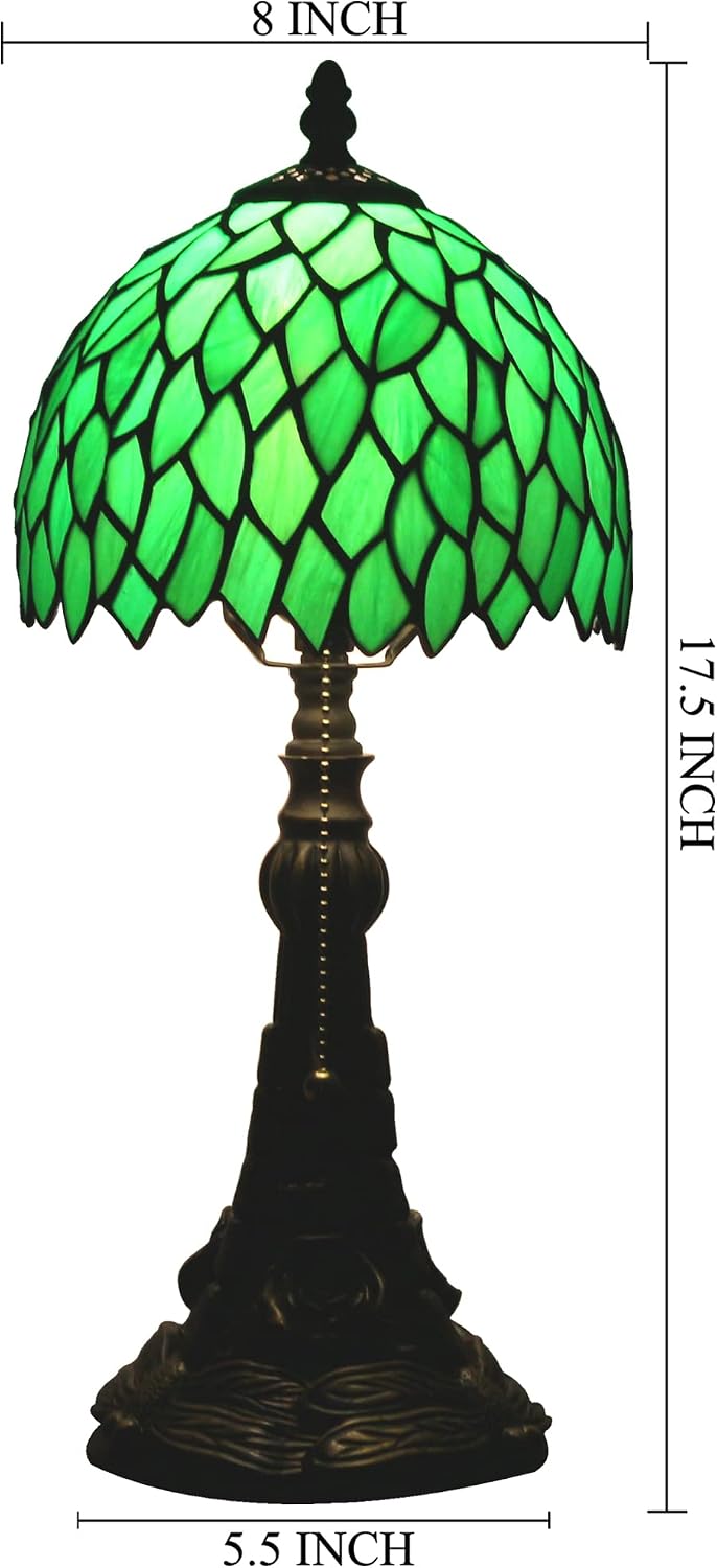 Small Tiffany Lamp Stained Glass Desk Lamp Green Wisteria Leaves Style