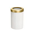 Gatco Small Bathroom Trash Can with Lid, Round 3 Gallon Wastebasket, Under Sink, White Oak with Brushed Brass, for Bathroom, Bedroom, Office (1932B)