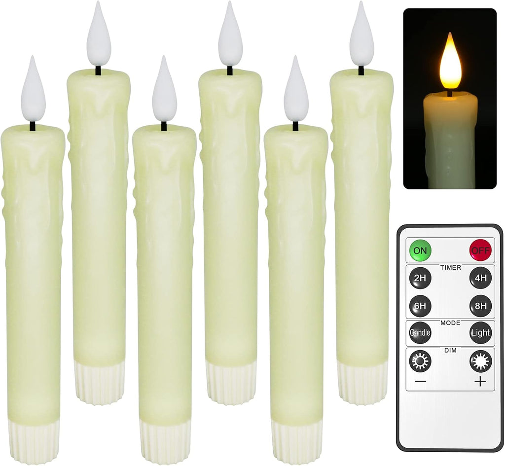 PChero 6.4" Battery Operated Taper Candles, Ivory Drip Wax Shape, 6 Pcs