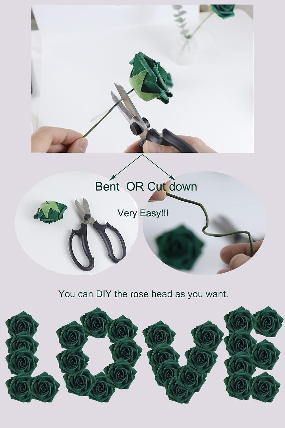 25pcs Artificial Flowers，Real Touch Artificial Foam Roses Decoration DIY for Wedding Bridesmaid Bridal Bouquet Centerpieces Party (25, Army Green)