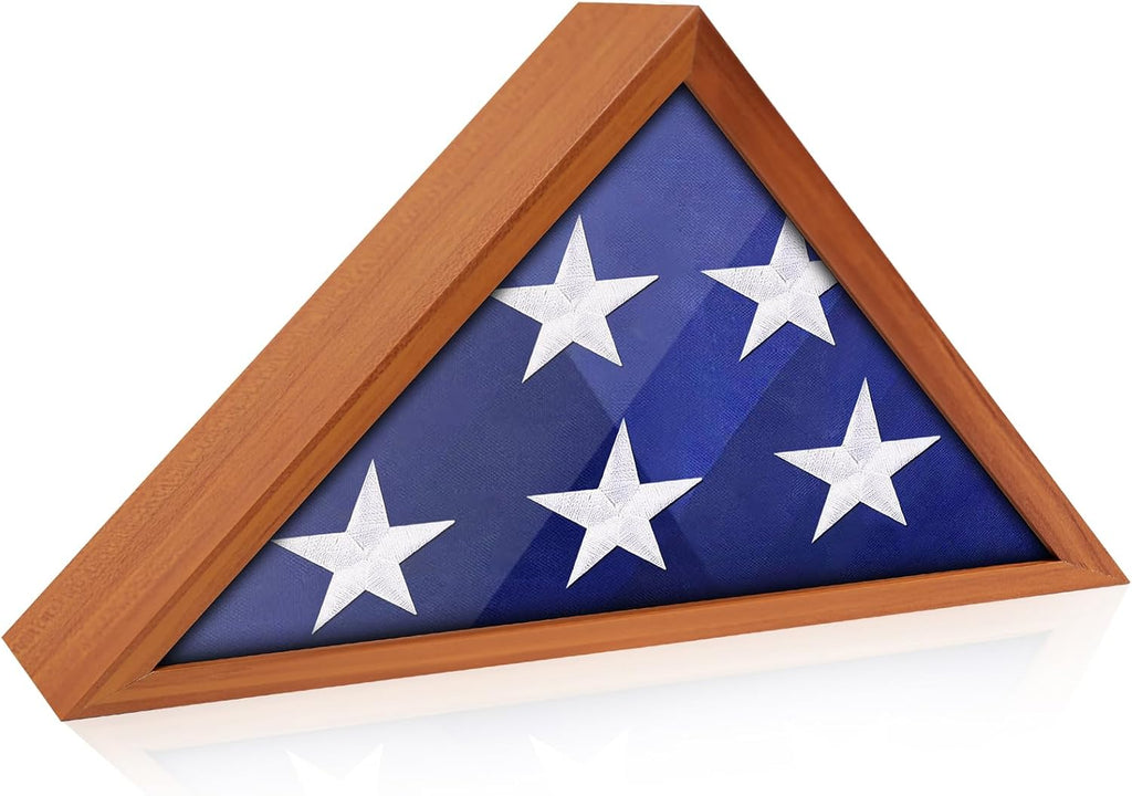 ASmileIndeep Flag Display Case for 3' x 5' Flag, American Flag Shadow Box with HD Tempered Glass and Wall Mount, Folded Triangle Flag Holder Frame for Small Flag (Not for Burial Flag) - Brown
