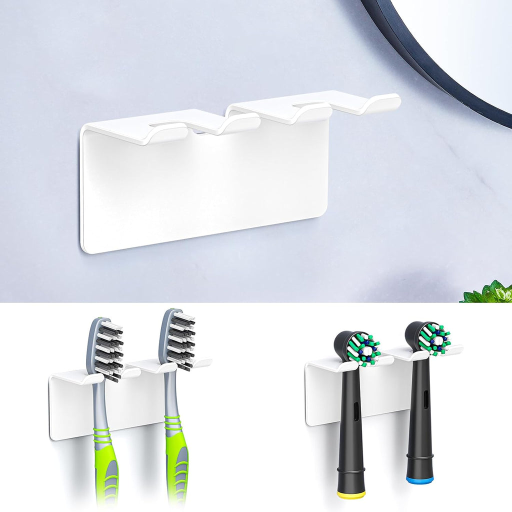 Toothbrush Holder, Electric Toothbrush Head Holder Wall Mounted Non Screw, Metal Toothbrush Holders for Bathroom, Self Adhesive Tooth Brush Holder Toothbrush Organiser (White, Small)