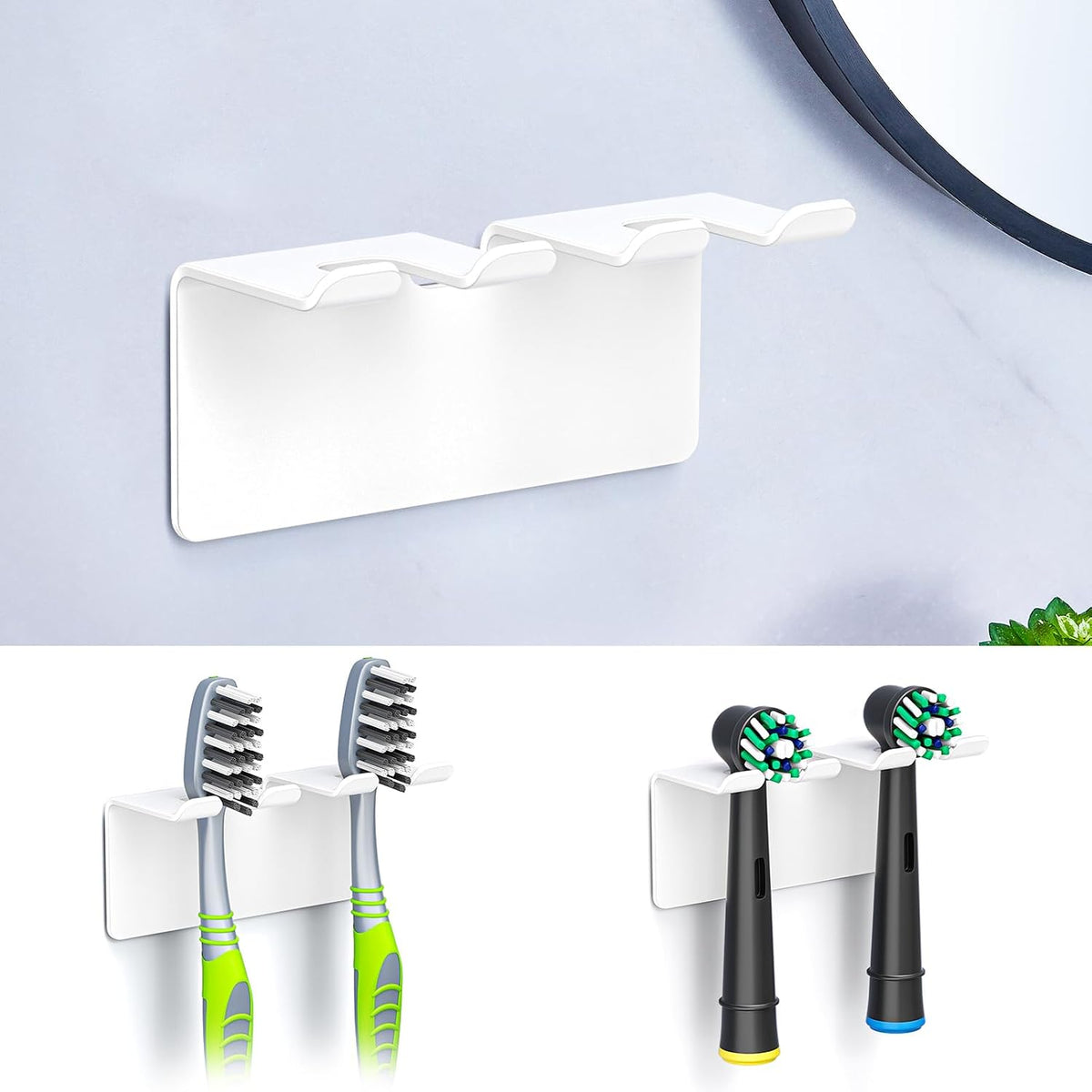Toothbrush Holder, Electric Toothbrush Head Holder Wall Mounted Non Screw, Metal Toothbrush Holders for Bathroom, Self Adhesive Tooth Brush Holder Toothbrush Organiser (White, Small)