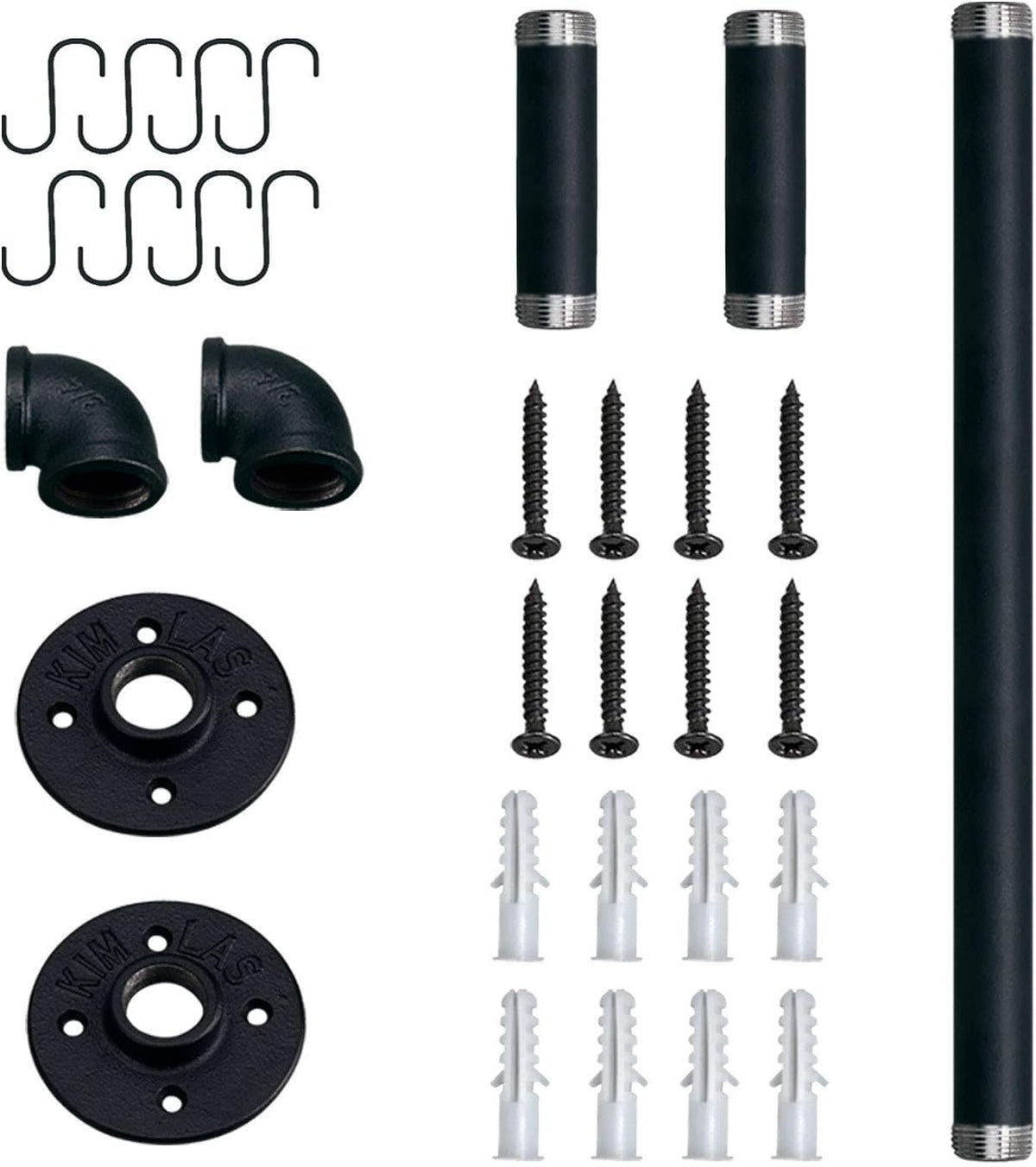 TLBTEK 20 inch Industrial Pipe Clothes Rack,Black Iron Bathroom Kitchen Towel Bar,Vintage Farmhouse DIY Wall Mounted Pot Bar Rack, Detachable Kitchen Utensils Hanger with 8 pcs S Hooks