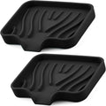 Silicone Soap Dish with Drain Spouts, Bar Soap Holder, Self-Draining Sink Organizer Kitchen Sponge Tray, Non-Slip Dispensers for Bathroom, Kitchen (Black, 2 Short)