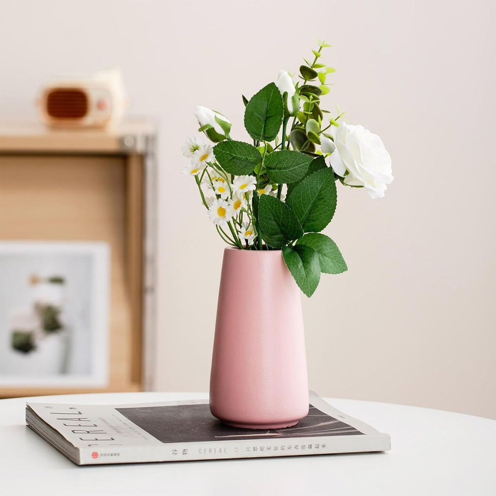 Simple Boho Ceramic Flower Vase for Home Decor (Solid Pink,Small)