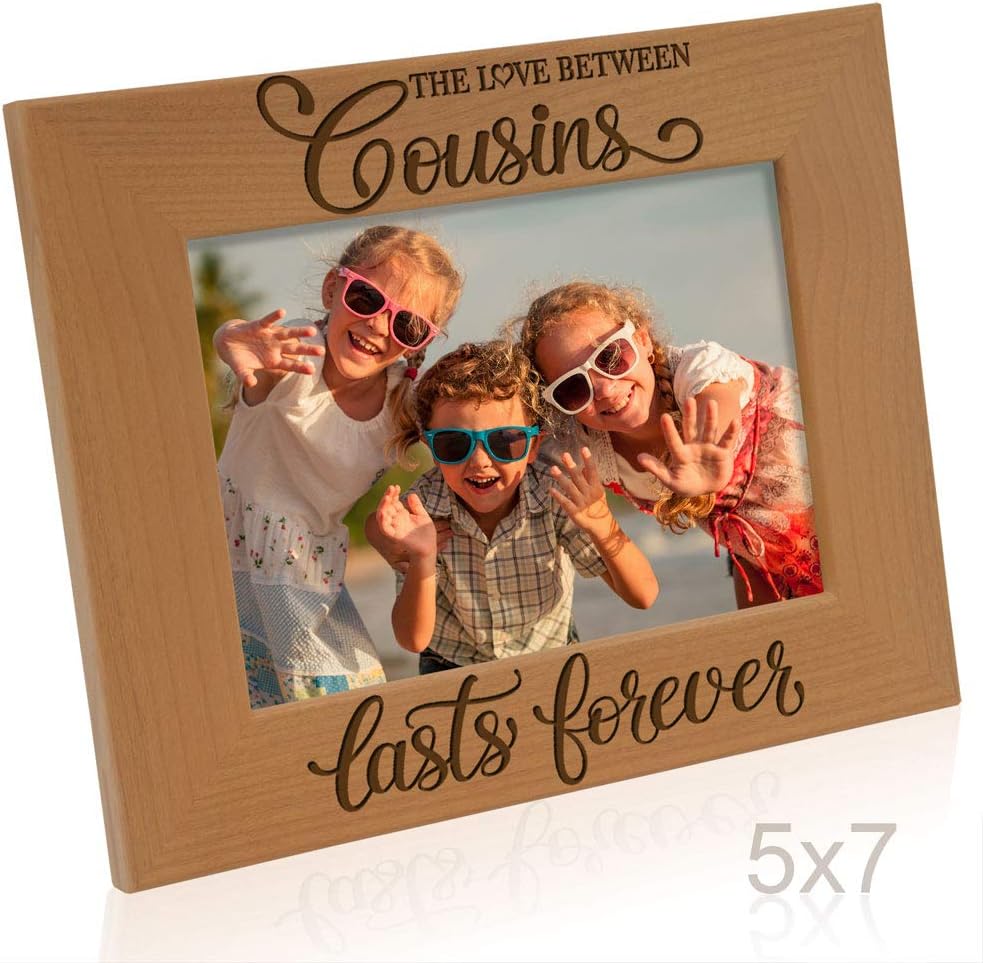 KATE POSH The Love Between Cousins Lasts Forever Engraved Natural Wood Picture Frame. (5x7-Horizontal)