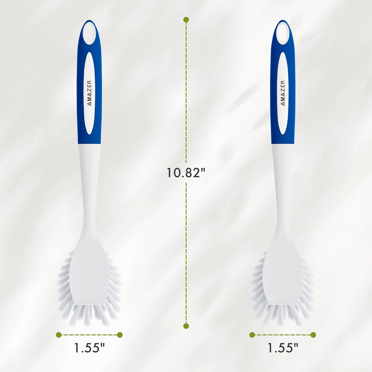 Amazer Dish Brush with Handle, 2 Pack Kitchen Scrub Brushes with Built-in Scraper for Cleaning, Dish Scrubber with Stiff Bristles for Sink, Pots, Pans (Blue+Blue)