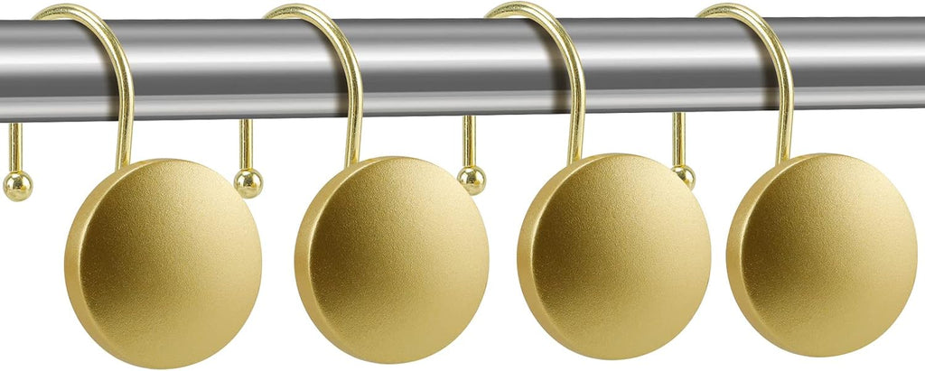 Decorative Shower Curtain Hooks Brass Shower Rings, Simple Modern Style Round Flat-Back Button Design, Gold