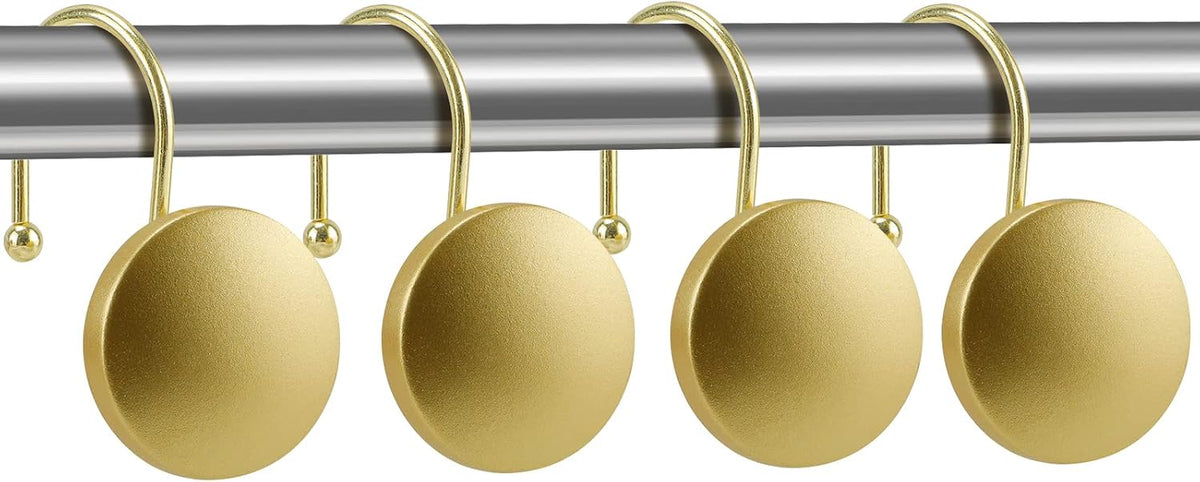 Decorative Shower Curtain Hooks Brass Shower Rings, Simple Modern Style Round Flat-Back Button Design, Gold