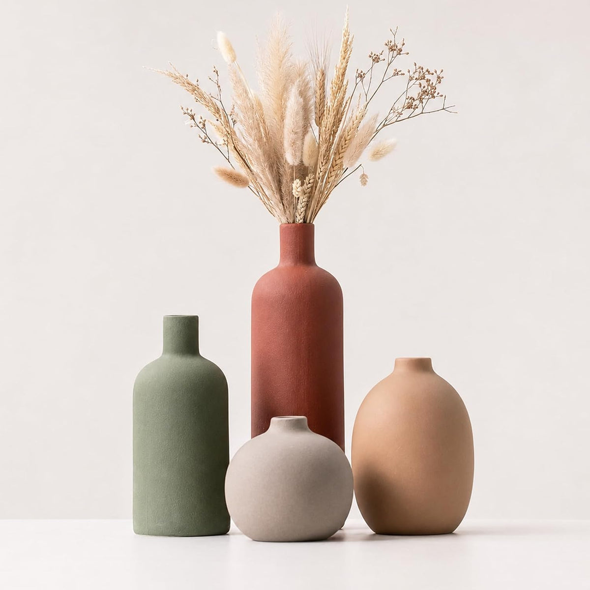 Ceramic Vase Set of 4, Modern Neutral Decorative Flower Vases