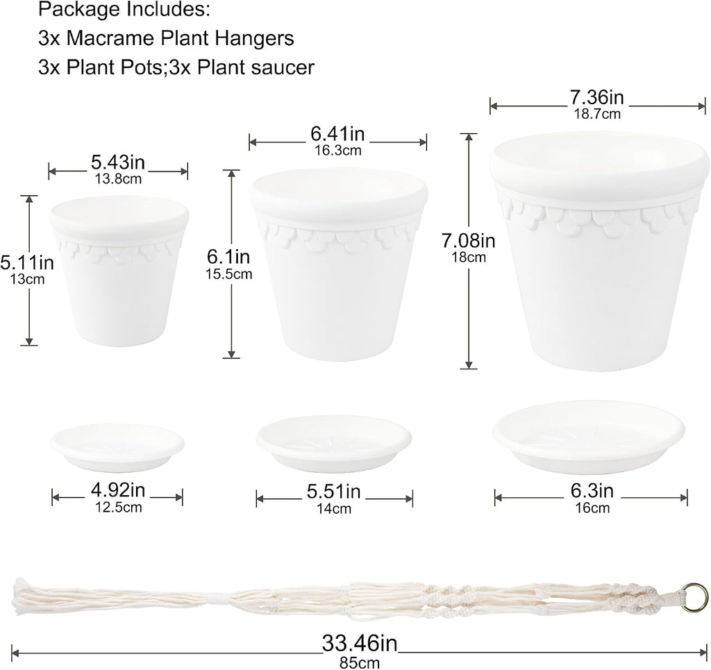 Hanging Planters with Macrame Plant Hangers, 3-Set, 3 Different Sizes
