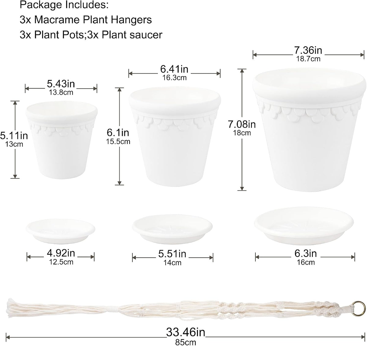 Hanging Planters with Macrame Plant Hangers, 3-Set, 3 Different Sizes