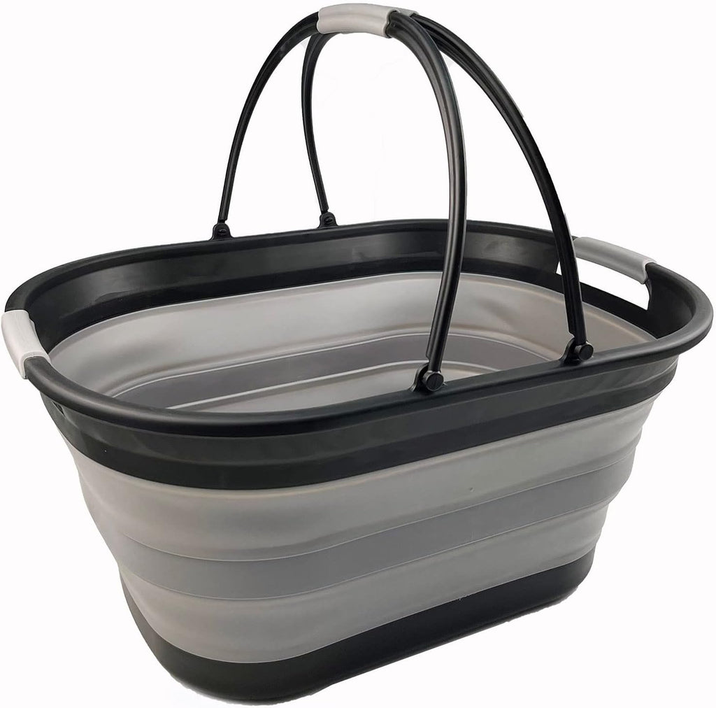 SAMMART 38L (10 Gallons) Collapsible Plastic Laundry Basket - Foldable Storage Container/Organizer - Portable Washing Tub - Space Saving Laundry Hamper (Black/Alloy Grey)