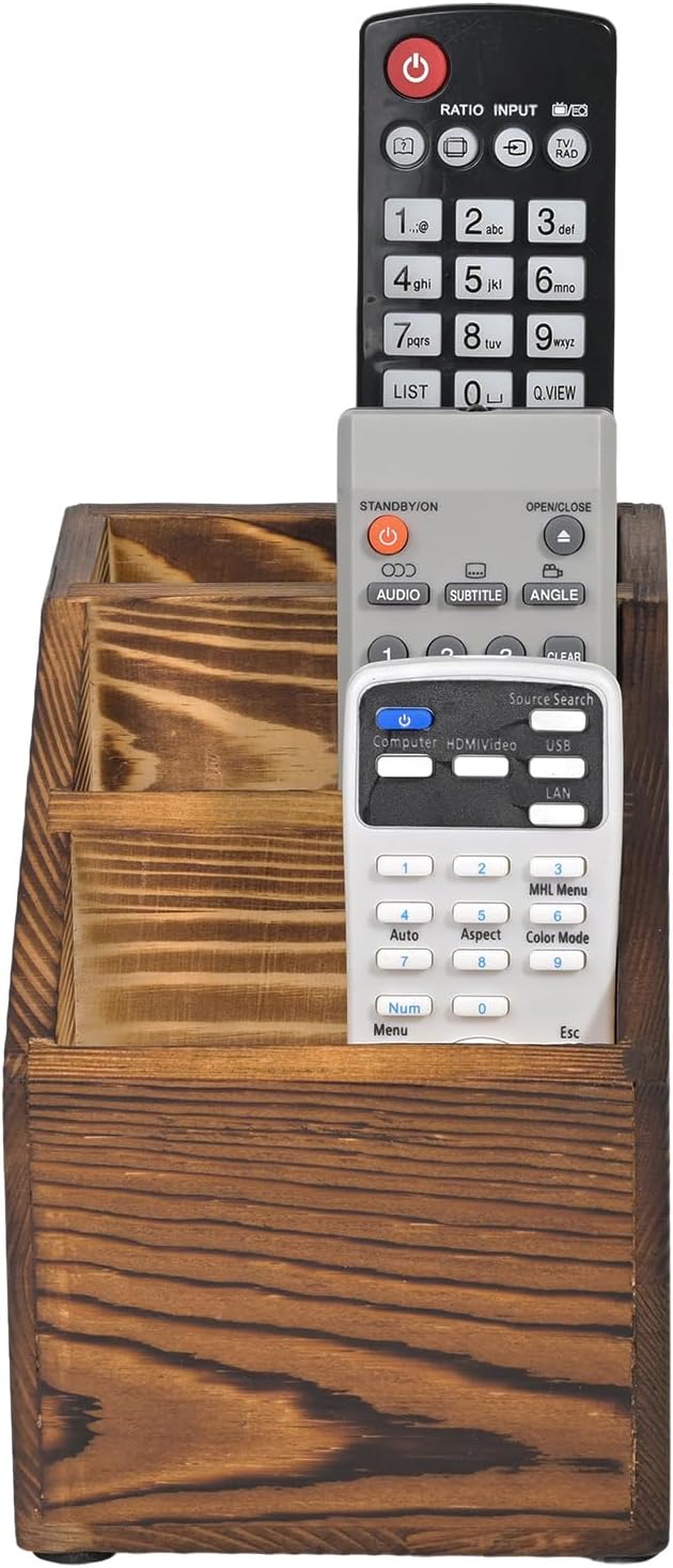 Wooden TV Remote Control Holder, 3-Slot TV Remote Caddy (Brown)