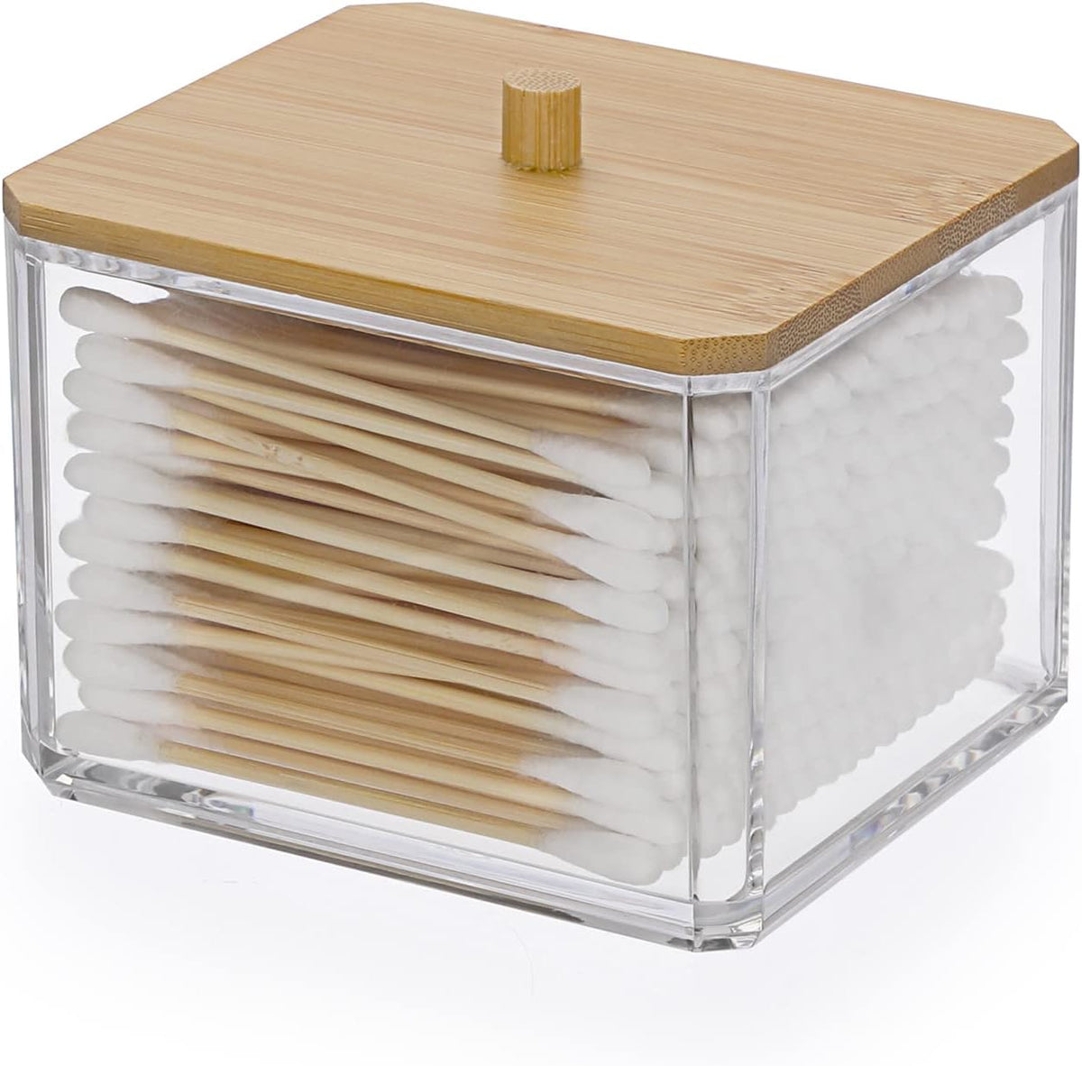Hipiwe Acrylic Q-Tip Holder Dispenser with Lid Clear Bathroom Canisters
