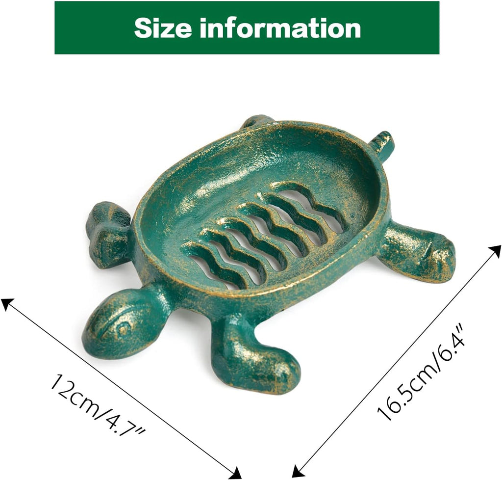Sungmor Cast Iron Drainable Soap Holder - Tortoise Shaped & Antique Green