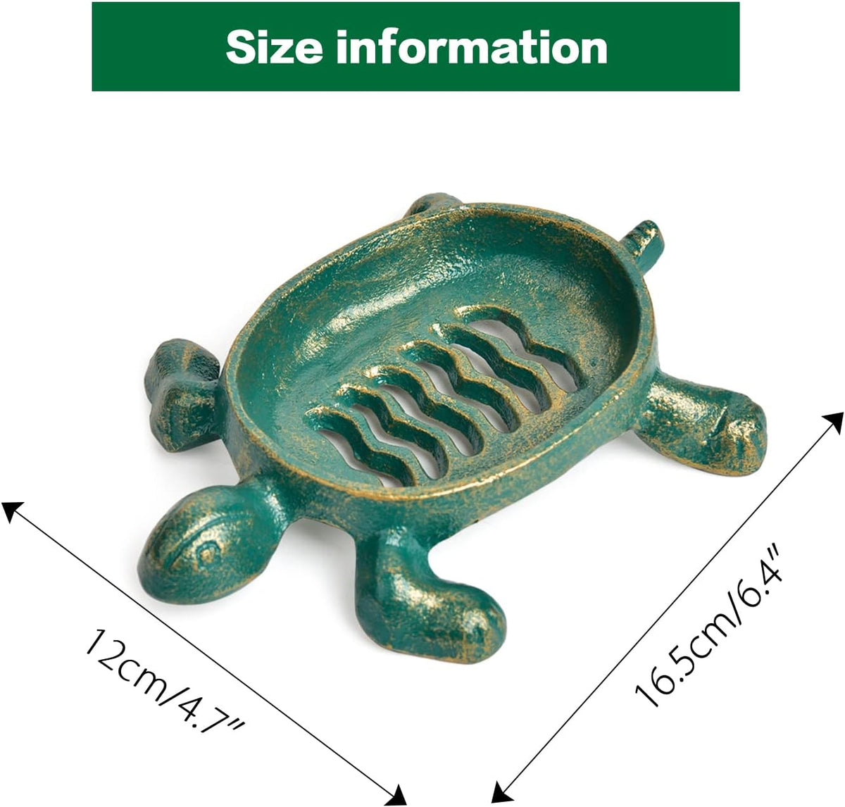 Sungmor Cast Iron Drainable Soap Holder - Tortoise Shaped & Antique Green