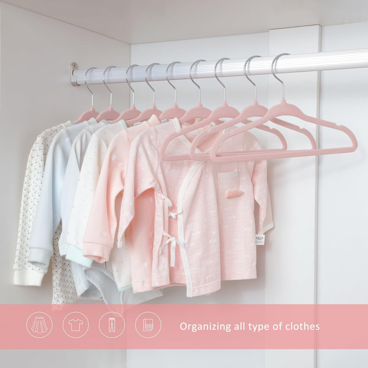 ManGotree 11" Baby Velvet Hangers Non-Slip Kids Hangers 66 Pack Light Pink