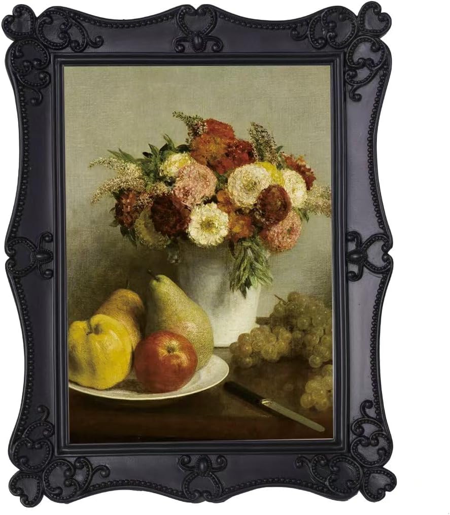 Vintage Picture Frame,Antique Style,Old-Fashioned,Square/Oblong Shape,Floral ReliefWall and Tabletop Victorian Frame,Gothic Look(Black, 5X7)