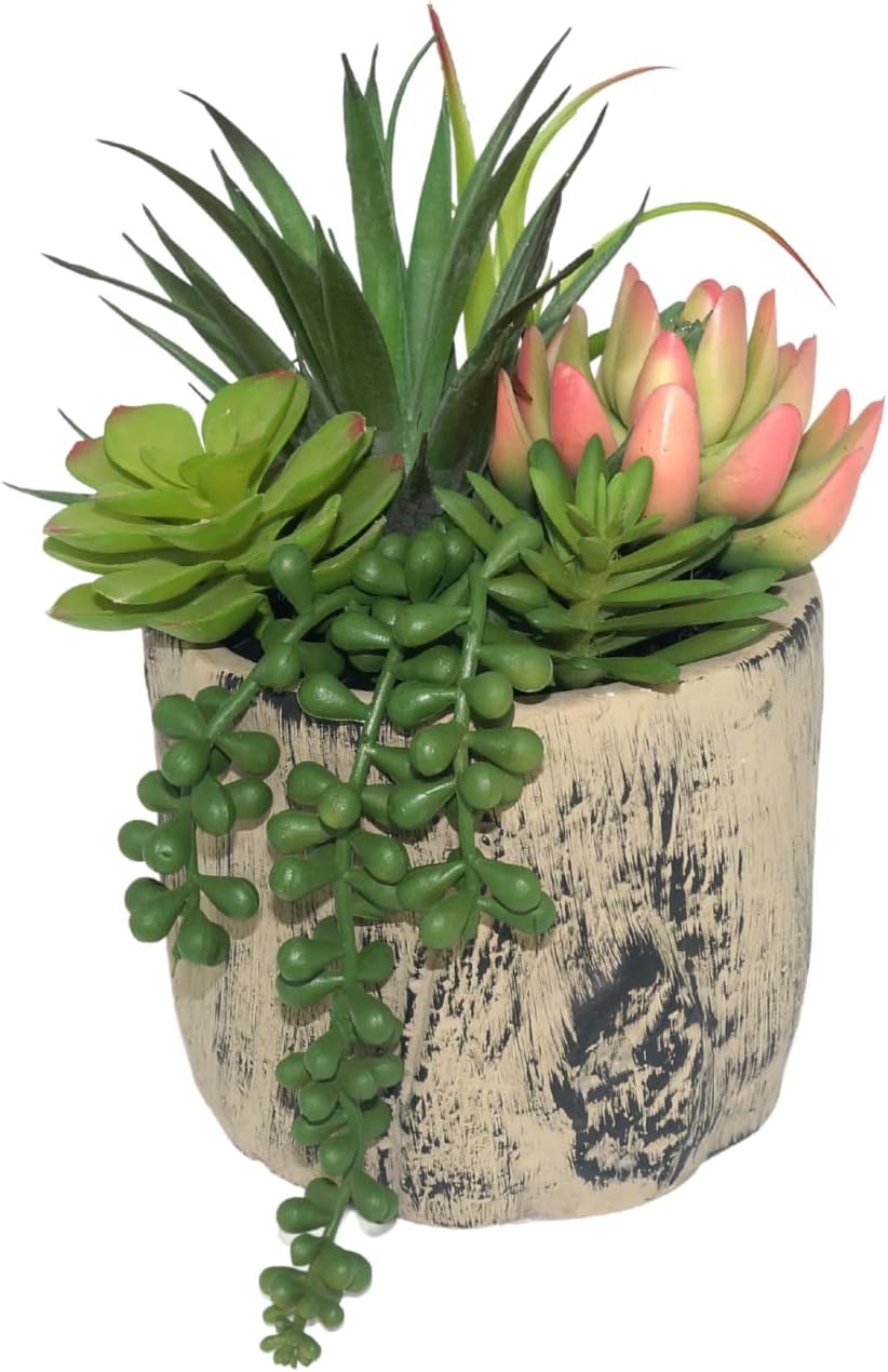 Succulents Plants Artificial, Faux Succulent Plants in Elegant Ceramic Pot Assorted Faux Potted Succulent Plant for Home Living Rooms Bedroom Décor (7.9)