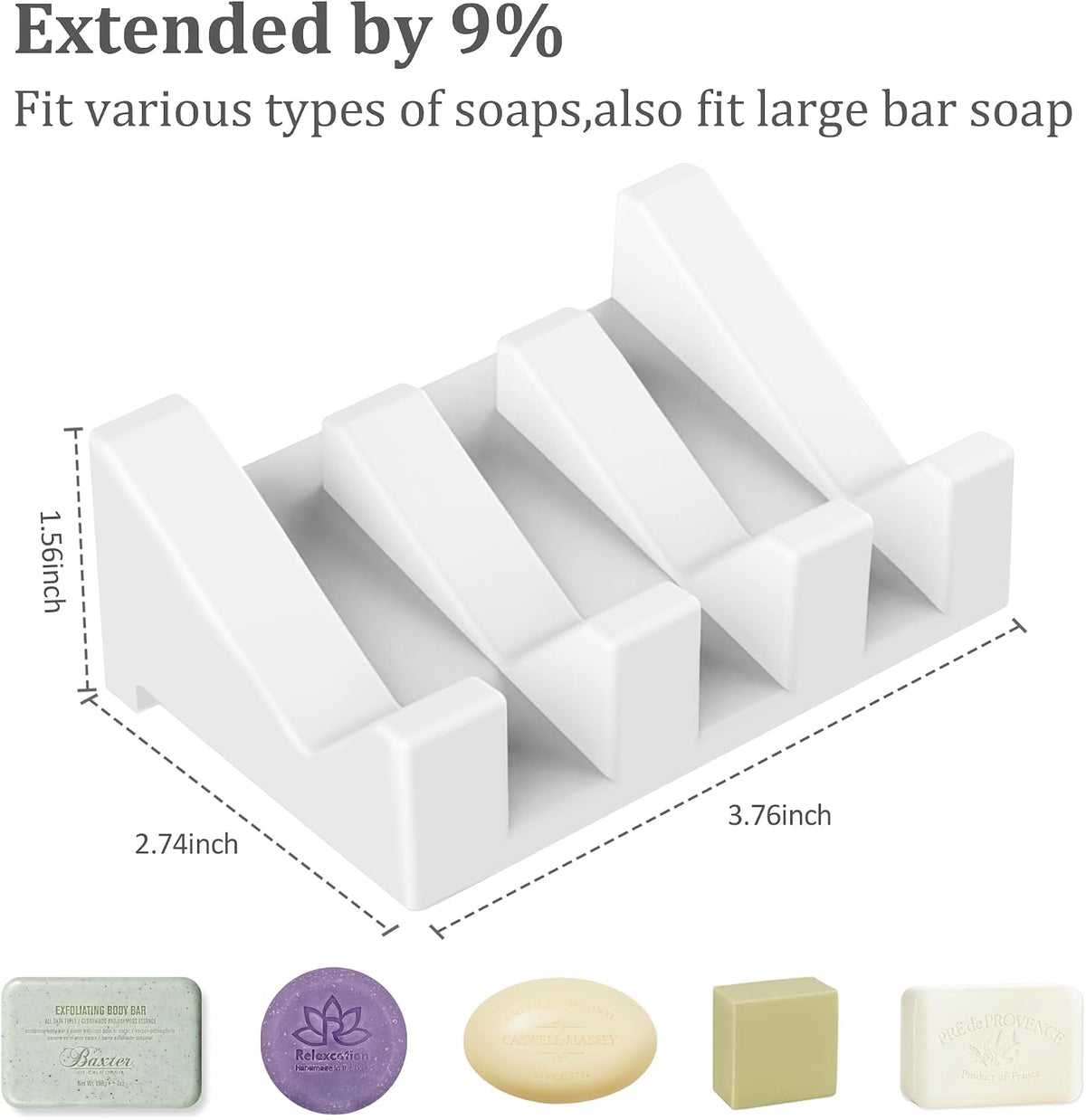 Silicone Soap Dish,3PCS Self Draining Bar Soap Holder for Shower,White