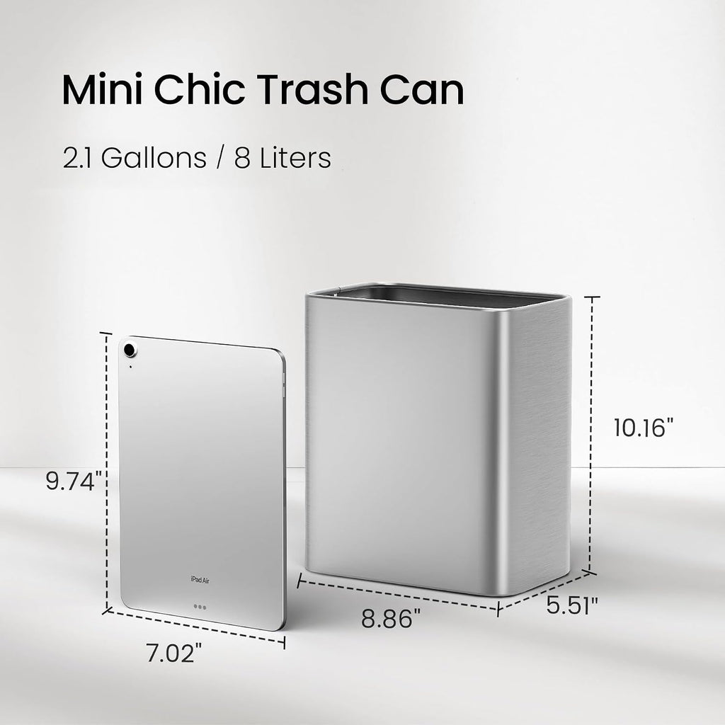 Cesun Small Bathroom Trash Can, 2.1 Gallons, Under Sink Wastebasket, Silver