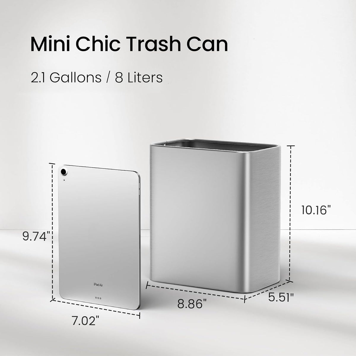 Cesun Small Bathroom Trash Can, 2.1 Gallons, Under Sink Wastebasket, Silver