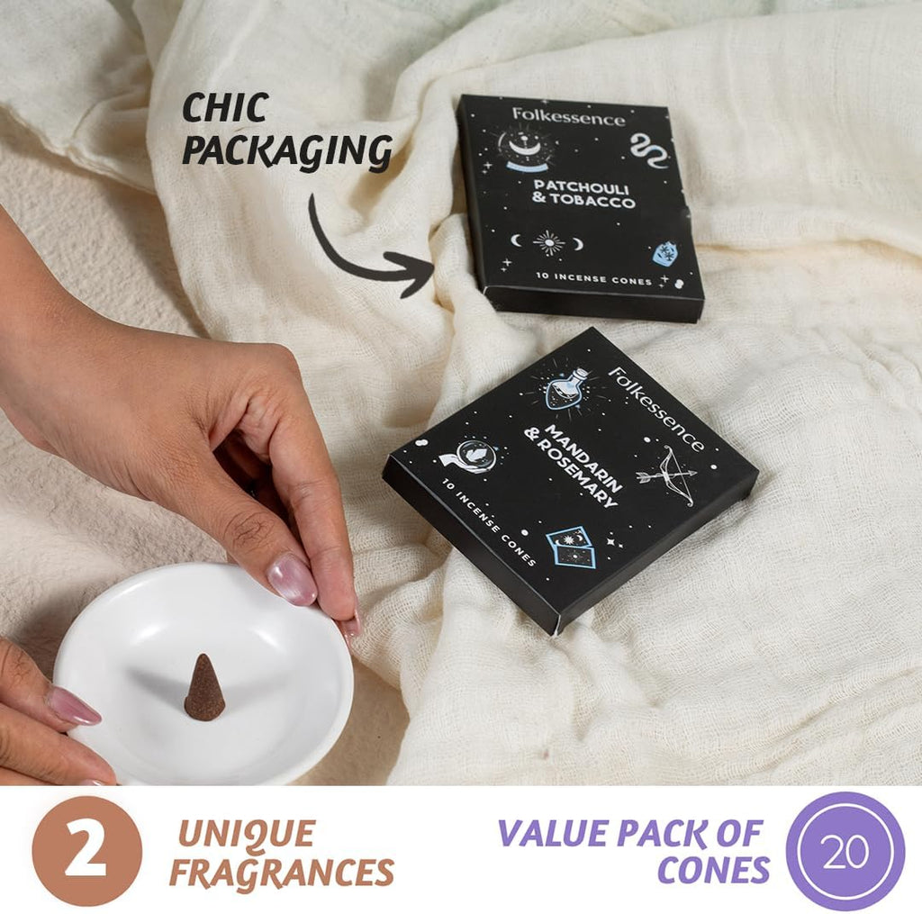 Folkulture Premium Incense Cones Patchouli & Tobacco- Set of 2 (20 Cones)