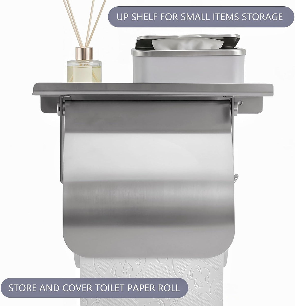 Toilet Paper Holder with Phone Shelf and Waterproof Cover