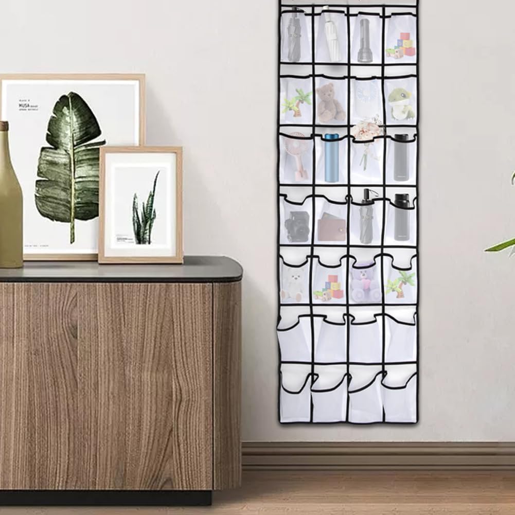 28 Pocket Over The Door Shoe Organizer With 4 Metal Hooks